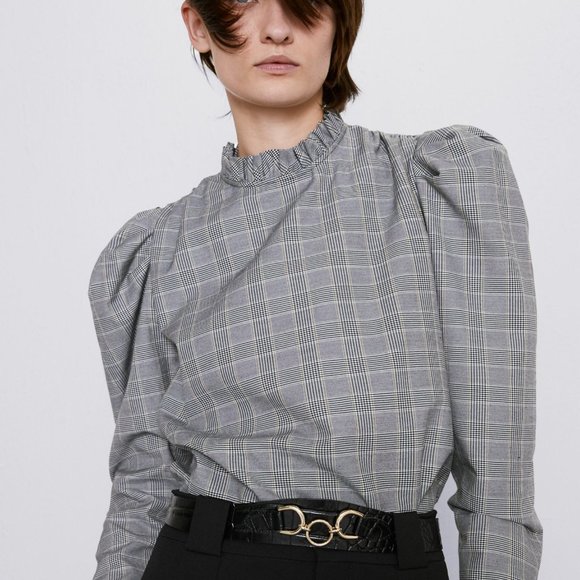 Zara Tops - ZARA RUFFLE PUFF PLAID BLOUSE 4437/230~S